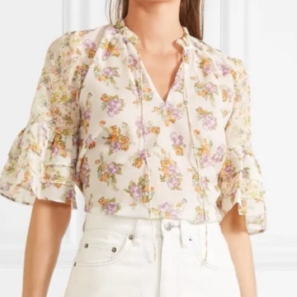 Alice + Olivia Tops - Alice + Olivia Julius Floral Silk Blend Blouse Medium